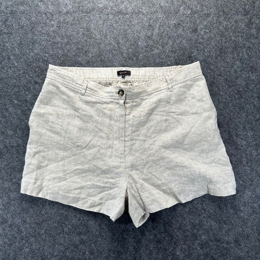 Quince Womens Beige 100% Linen Elastic Back Casual Shorts 16